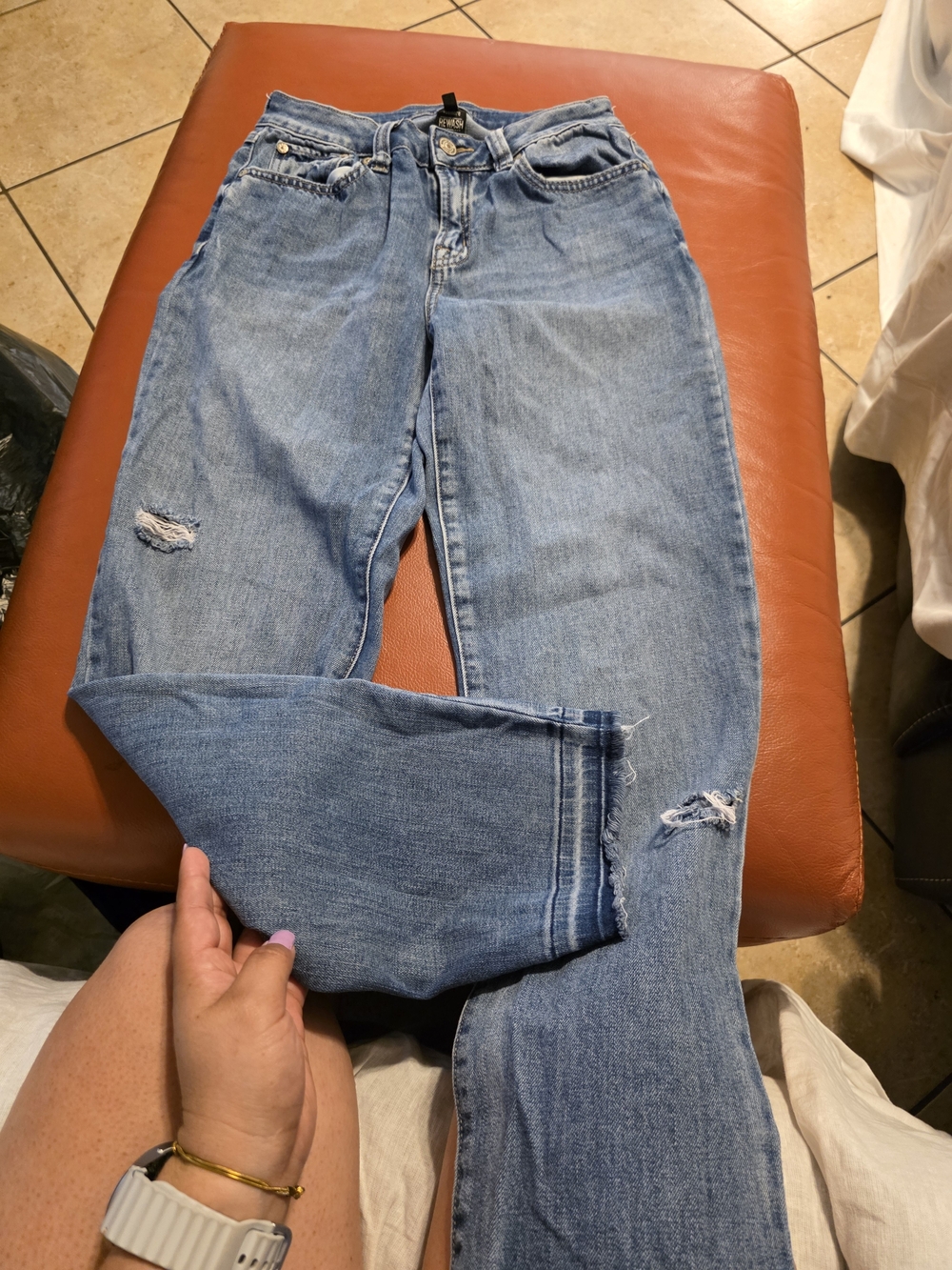 REVOLVE Light Blue Boyfriend Jeans with Distressed Knees